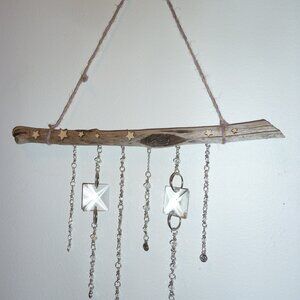 Suncatcher K Treated driftwood, cut glass pieces and Swarovski crystals